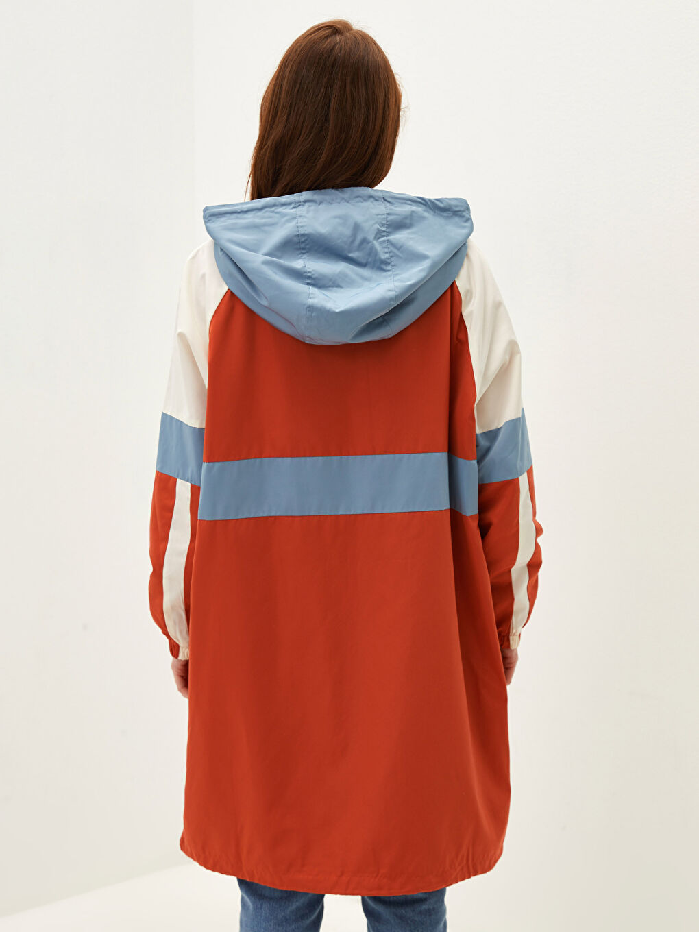 LCW Modest Hoodie Collar Color-Blocked Long Sleeve Women's Slim Coat -W10068Z8-J8A
