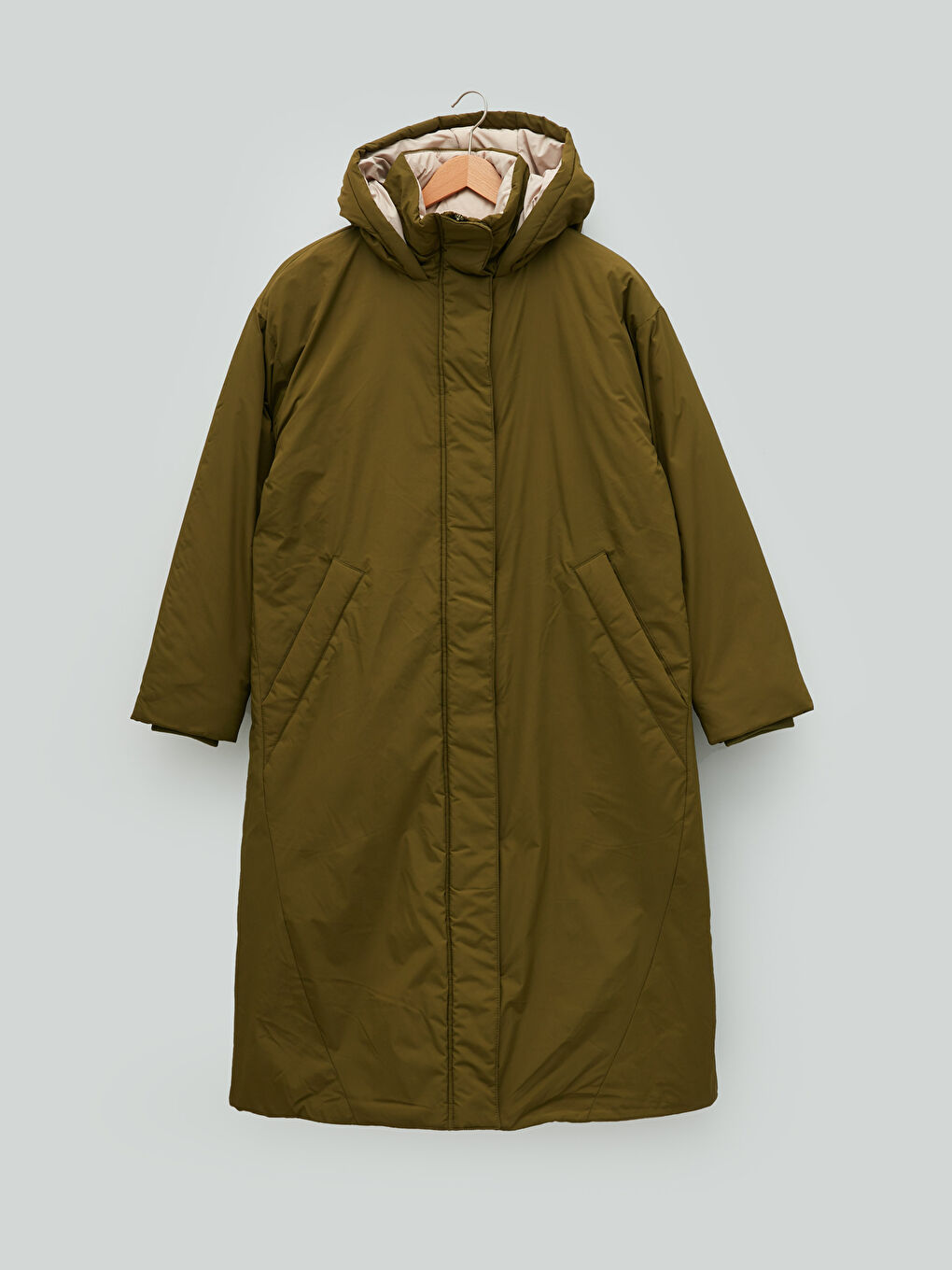 Hooded Collar Straight Long Sleeve Pocket Detailed Women's Down Coat-6