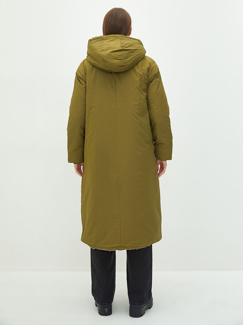 Hooded Collar Straight Long Sleeve Pocket Detailed Women's Down Coat-5