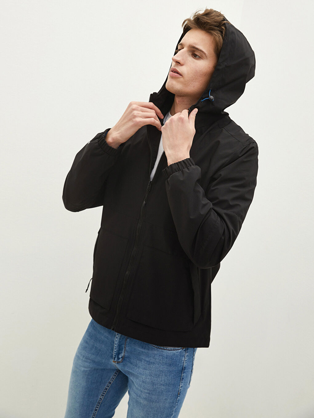 XSIDE Slim Fit Hooded Thin Men's Raincoat -W10077Z8-J0F