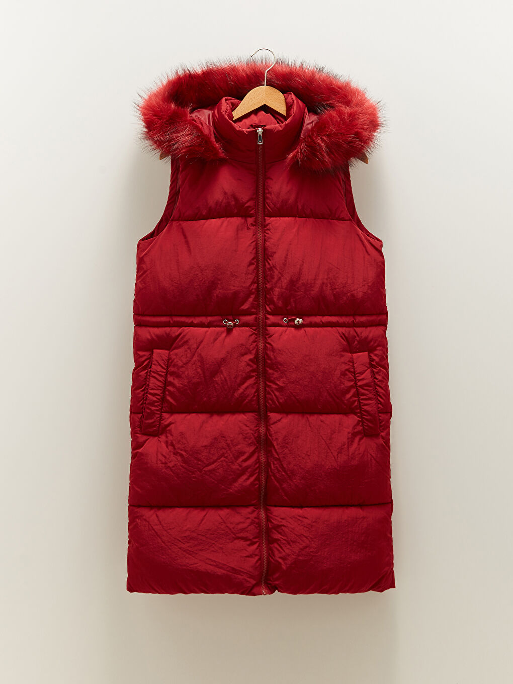 Пухена жилетка с качулка, редовна, без ръкави, с джобове, за жени-5