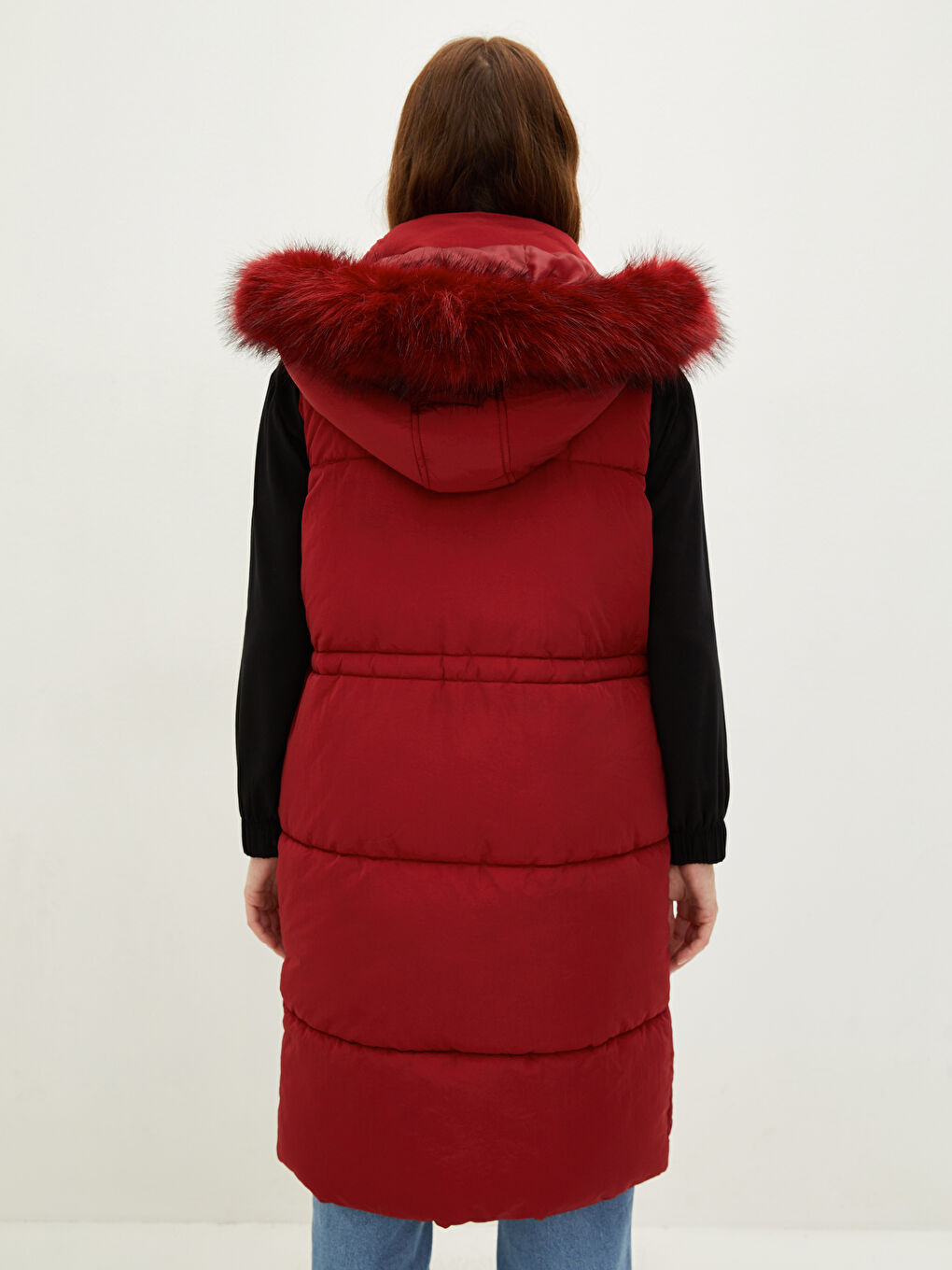 Пухена жилетка с качулка, редовна, без ръкави, с джобове, за жени-4