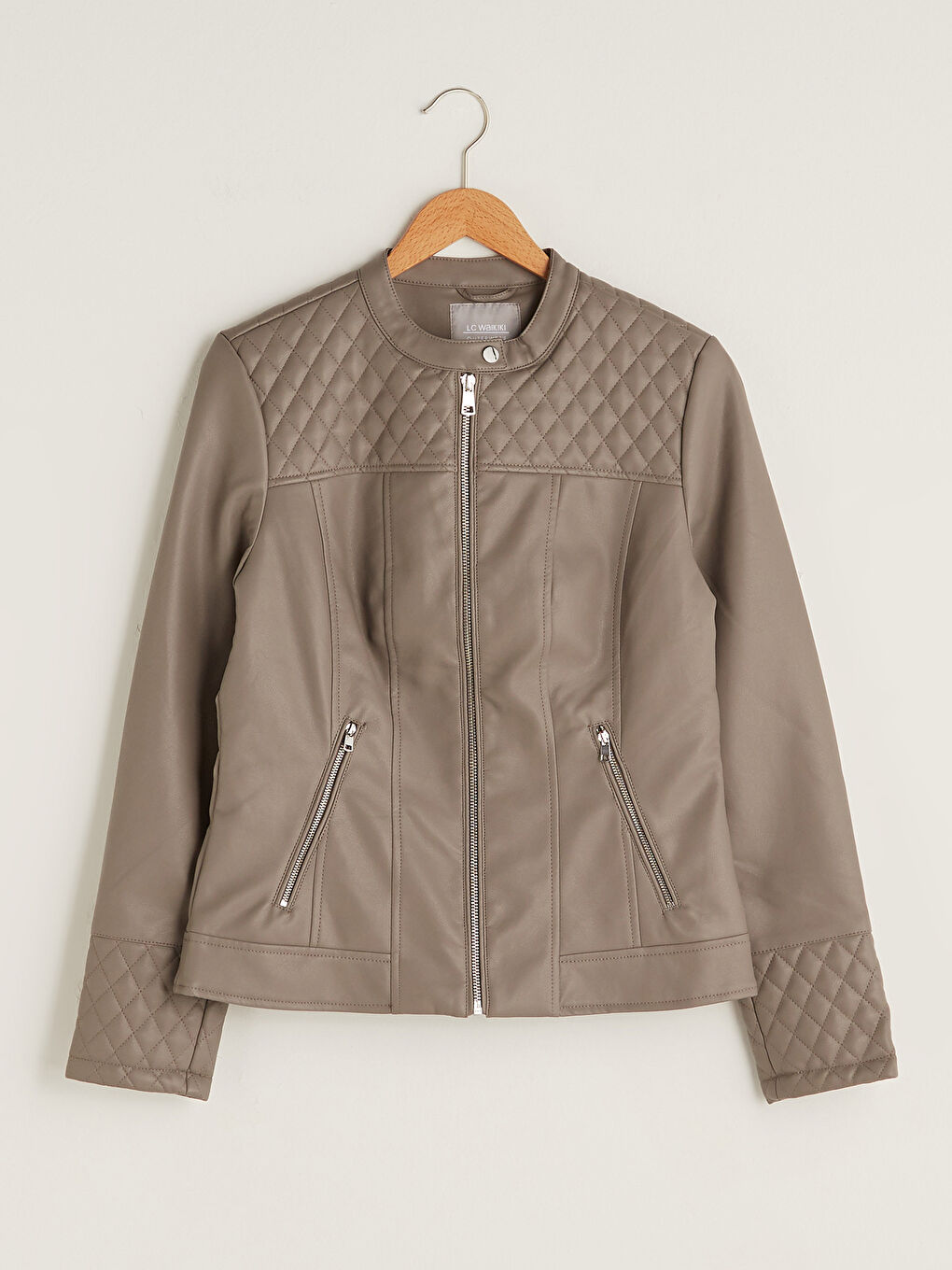 Пальто из искусственной кожи с длинным рукавом, узорчатое, с воротником-стойкой-6