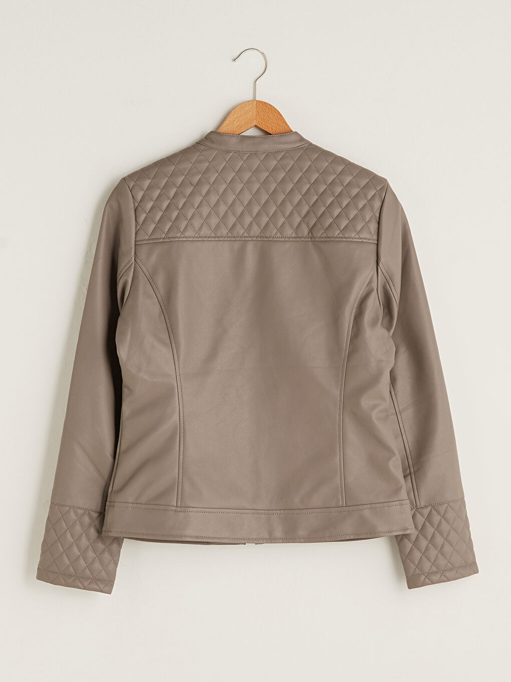 Пальто из искусственной кожи с длинным рукавом, узорчатое, с воротником-стойкой-7