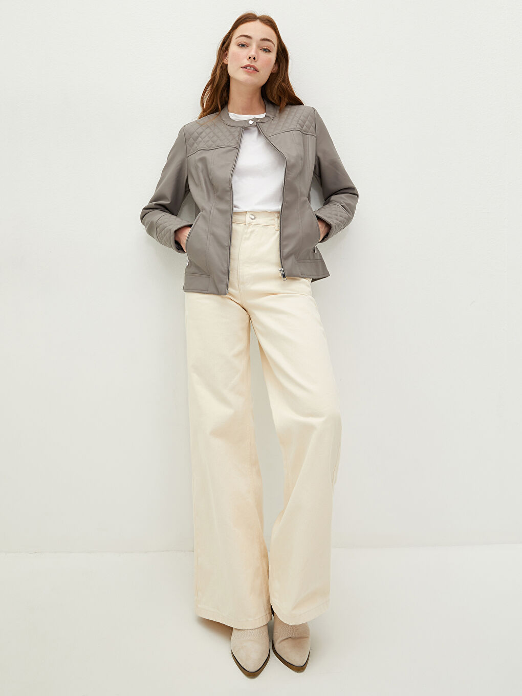 Пальто из искусственной кожи с длинным рукавом, узорчатое, с воротником-стойкой-3