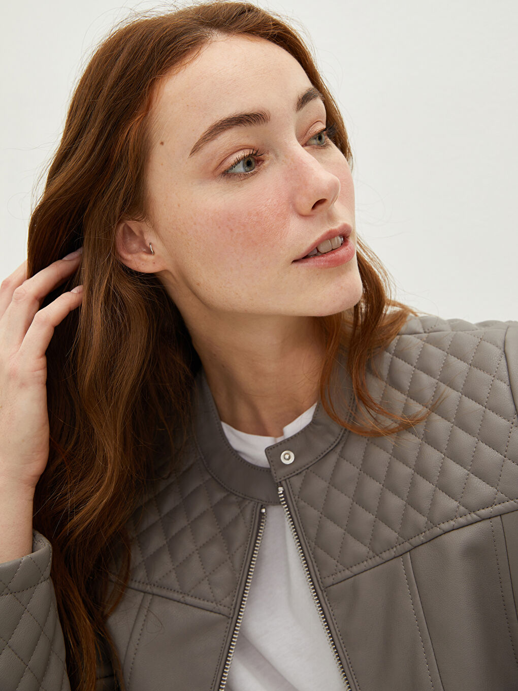 Пальто из искусственной кожи с длинным рукавом, узорчатое, с воротником-стойкой-4