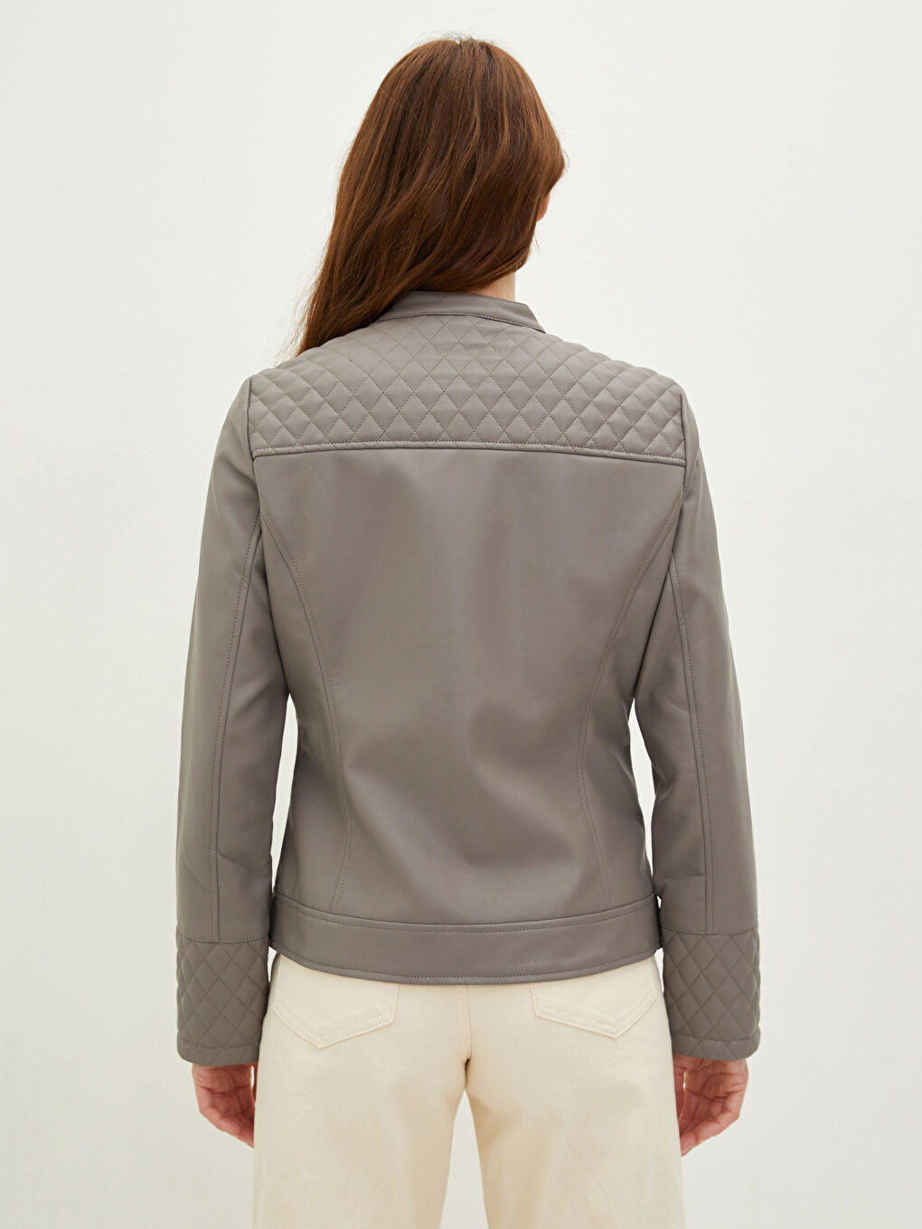 Пальто из искусственной кожи с длинным рукавом, узорчатое, с воротником-стойкой-5