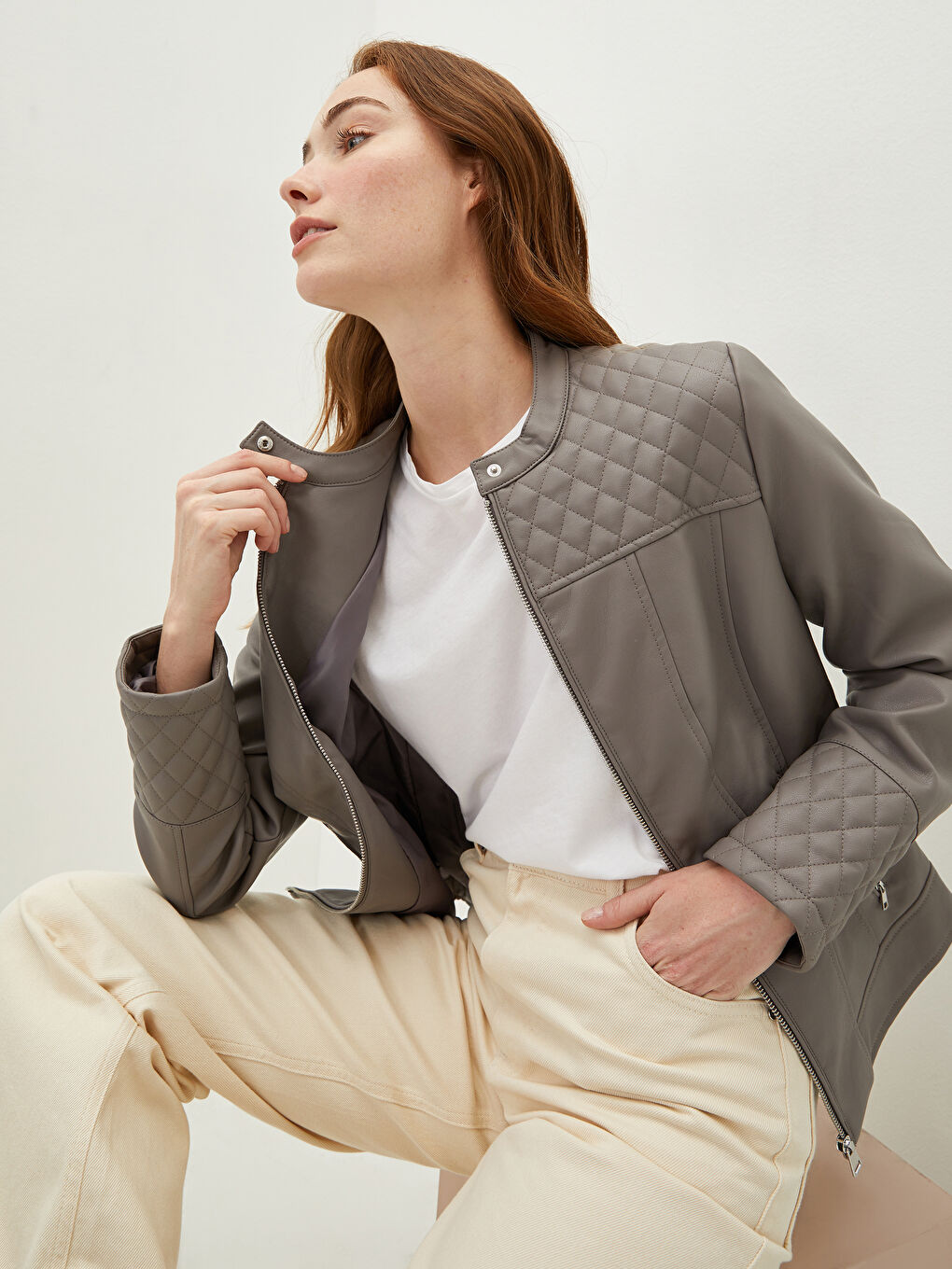 Пальто из искусственной кожи с длинным рукавом, узорчатое, с воротником-стойкой