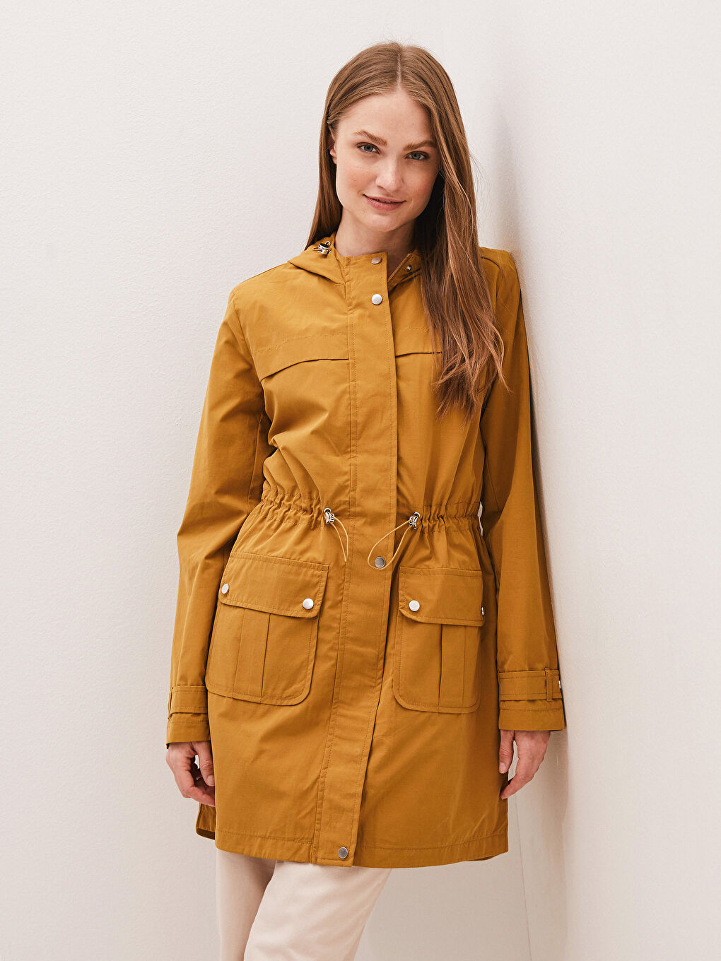 Hoodie Straight Long Sleeve Pocket Detail Thin Women's Coat