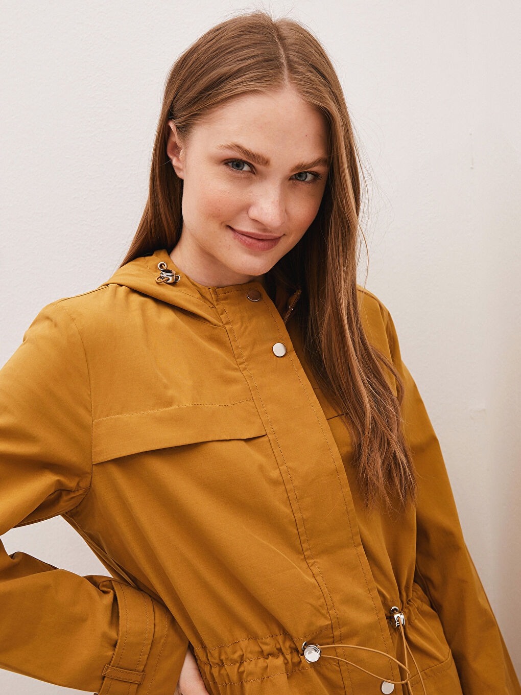Hoodie Straight Long Sleeve Pocket Detail Thin Women's Coat-2