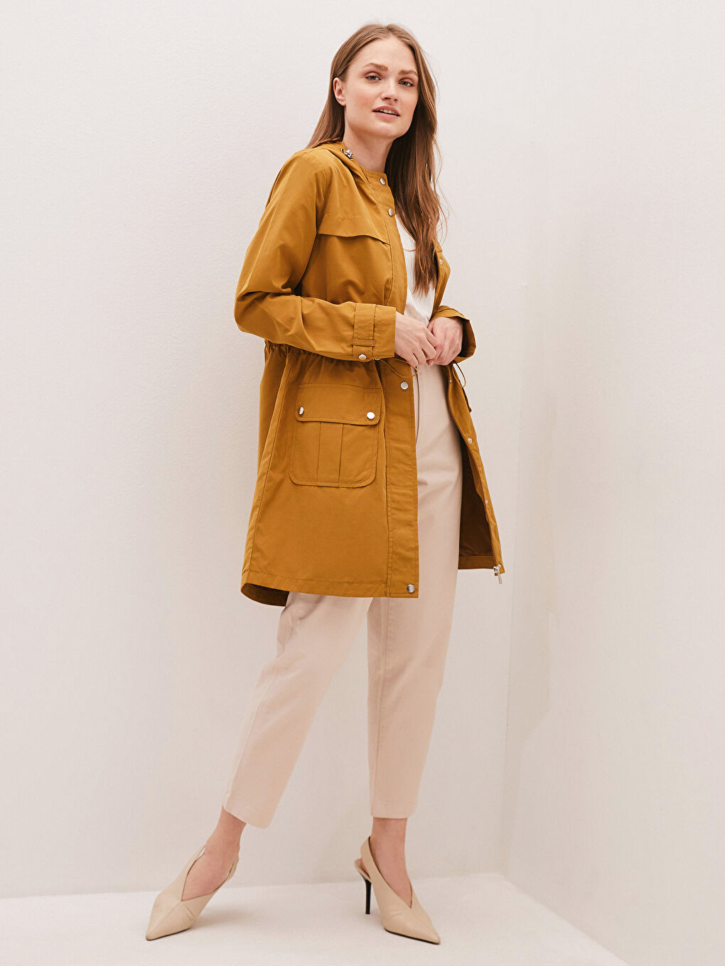 Hoodie Straight Long Sleeve Pocket Detail Thin Women's Coat-3