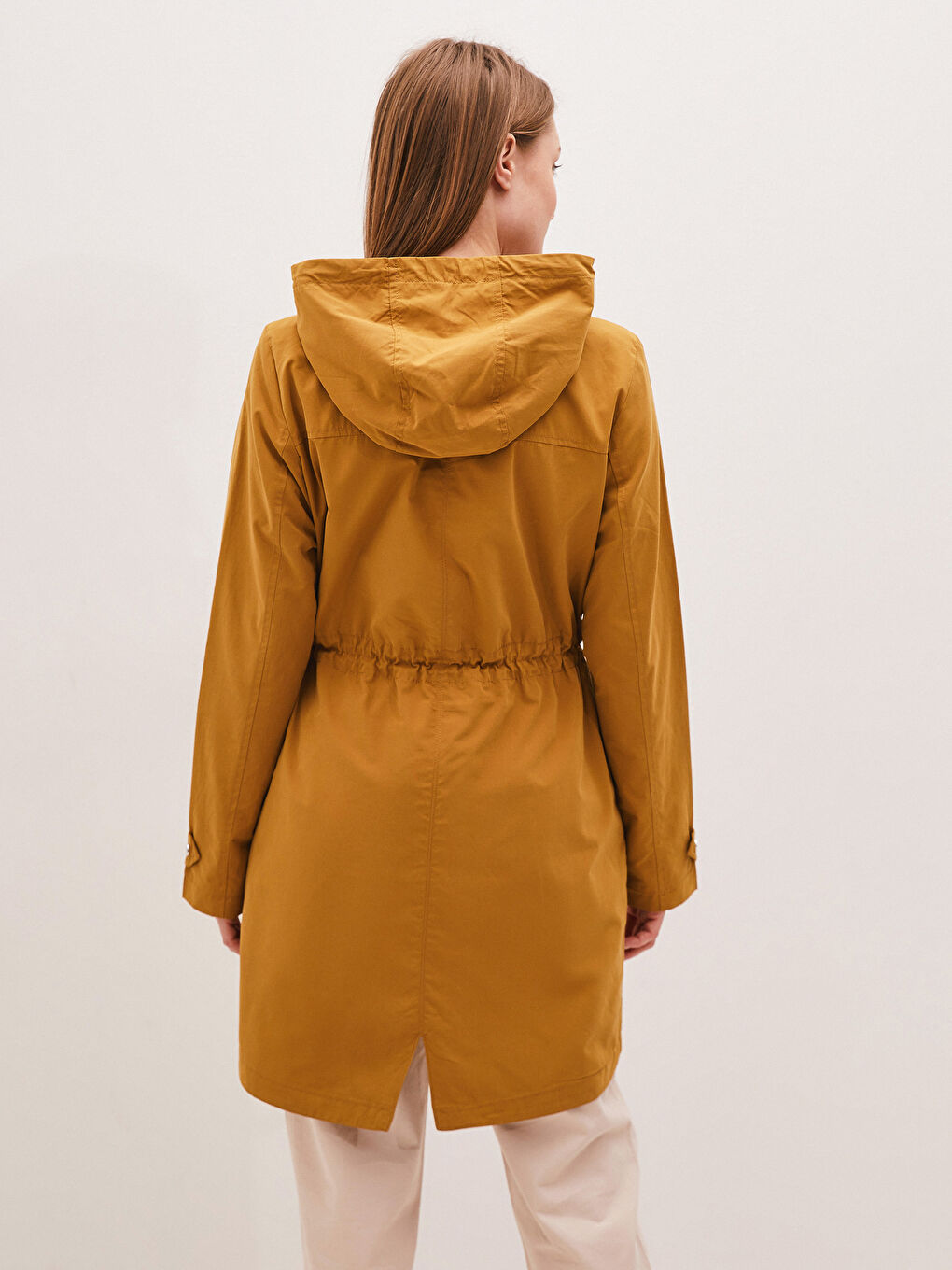 Hoodie Straight Long Sleeve Pocket Detail Thin Women's Coat-4