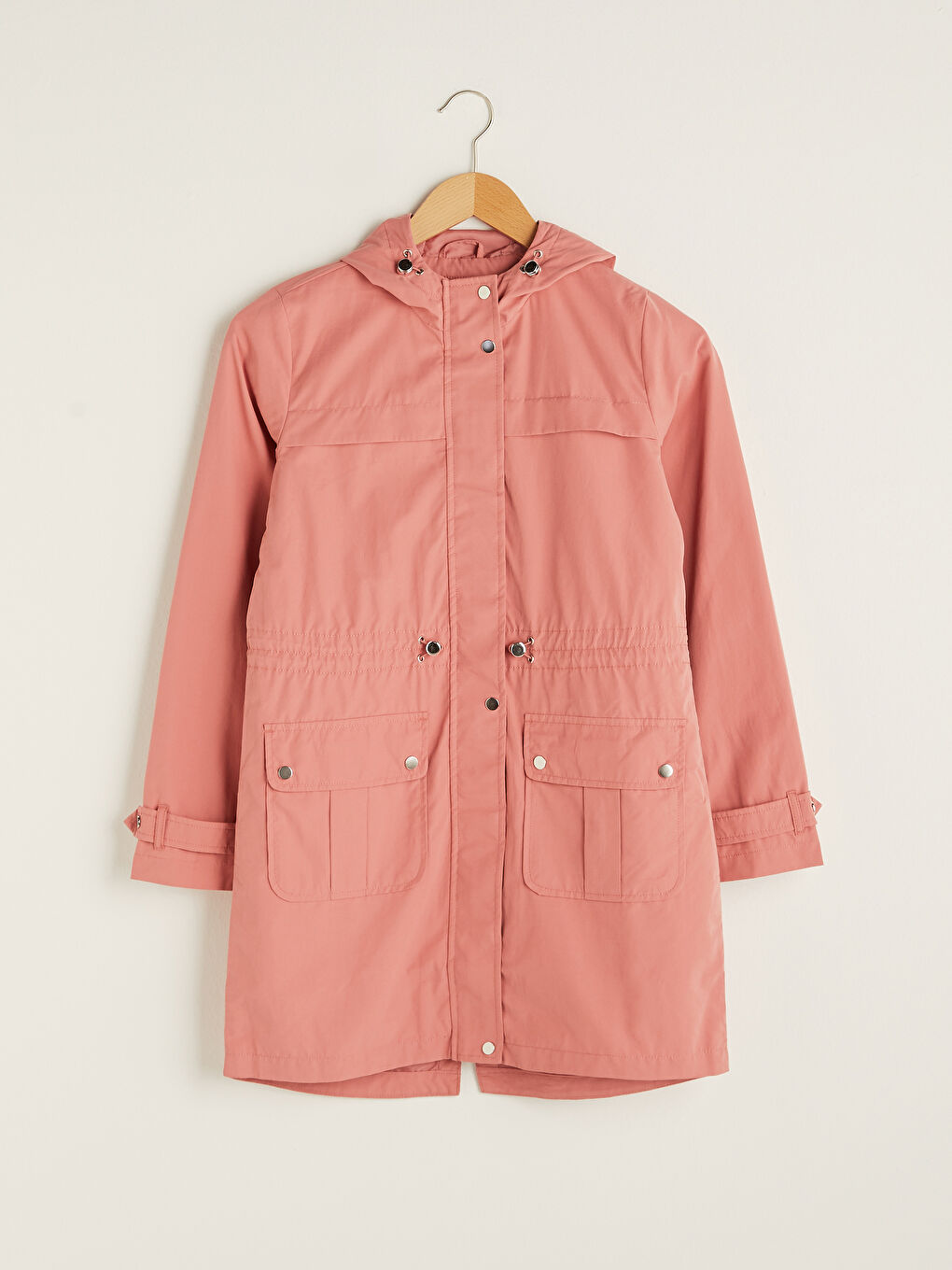 Hoodie Straight Long Sleeve Pocket Detail Thin Women's Coat-6