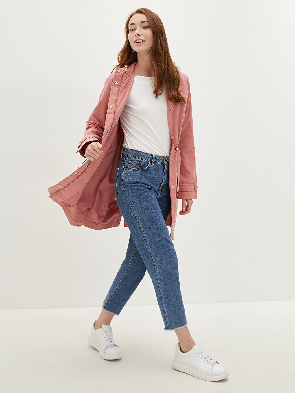 Hoodie Straight Long Sleeve Pocket Detail Thin Women's Coat-1