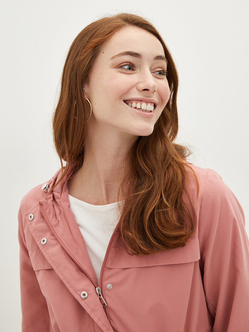 Hoodie Straight Long Sleeve Pocket Detail Thin Women's Coat-3