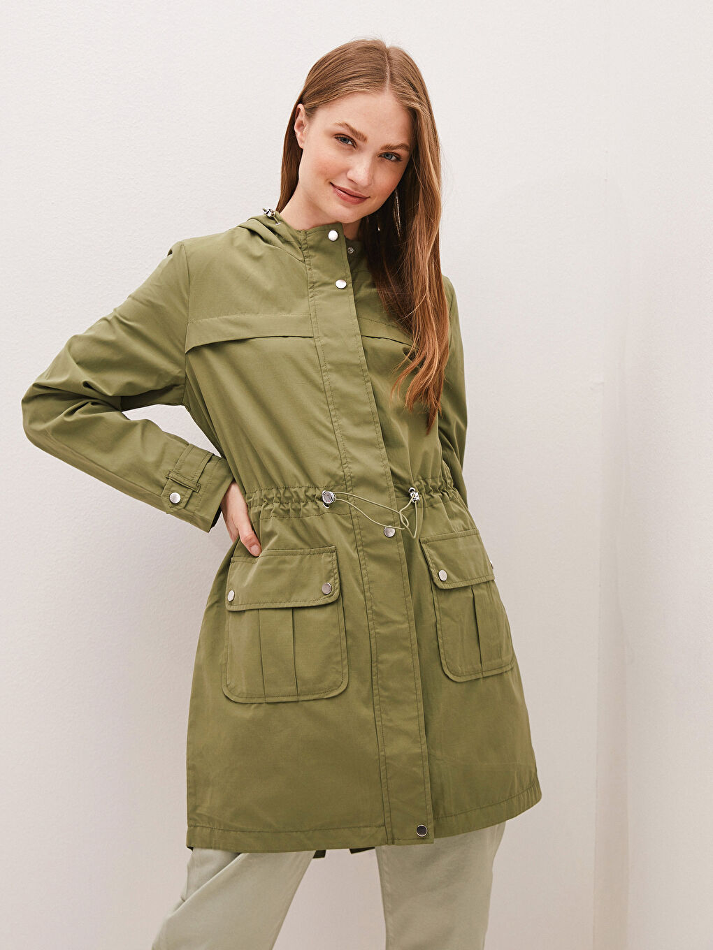 Hoodie Straight Long Sleeve Pocket Detail Thin Women's Coat-1