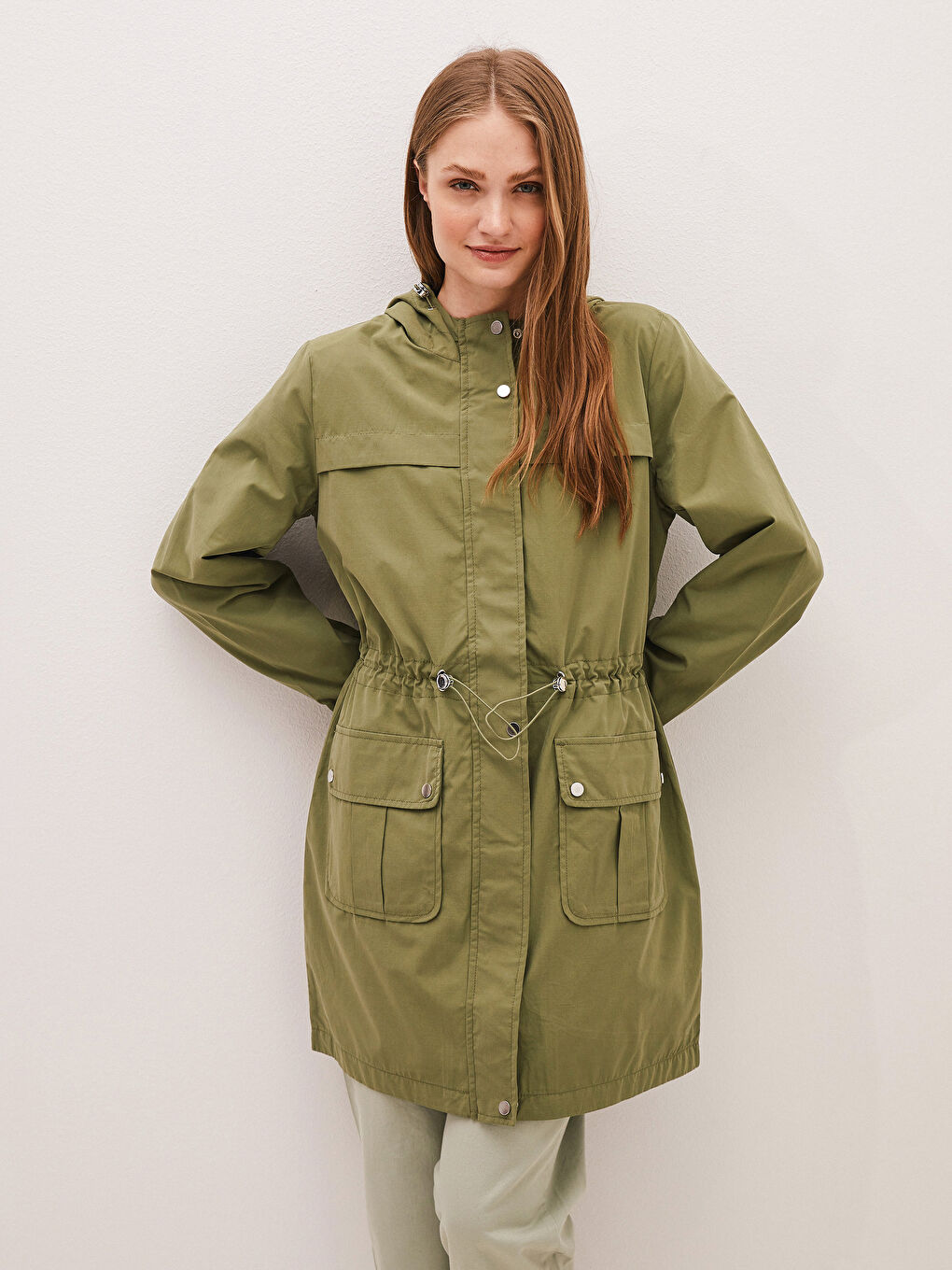 Hoodie Straight Long Sleeve Pocket Detail Thin Women's Coat-2