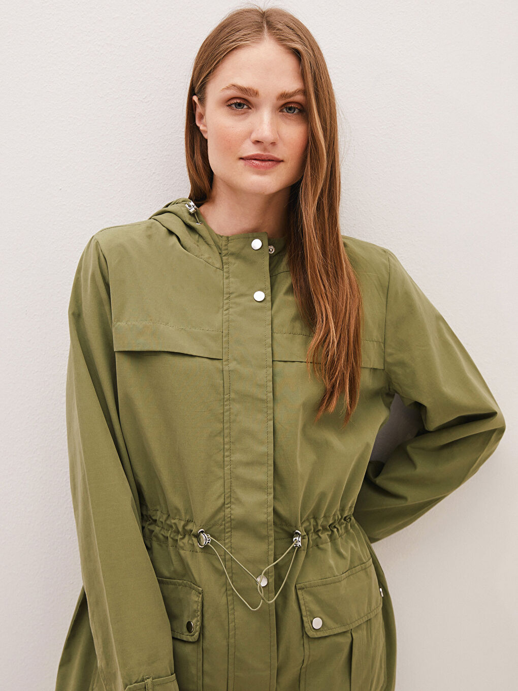 Hoodie Straight Long Sleeve Pocket Detail Thin Women's Coat-3