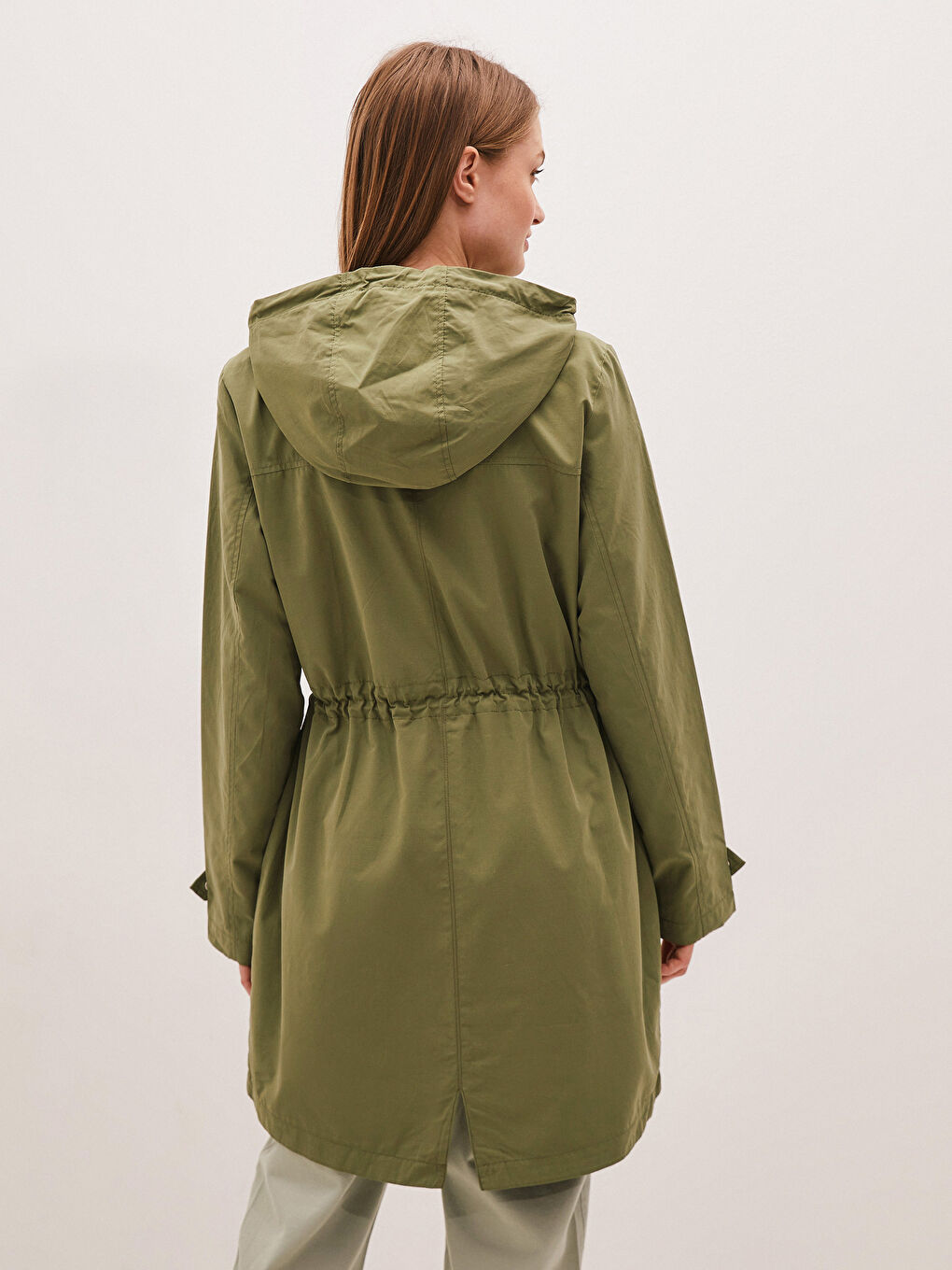 Hoodie Straight Long Sleeve Pocket Detail Thin Women's Coat-5