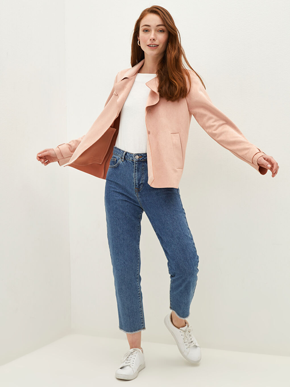 LCWAIKIKI Classic Shirt Neck Regular Lace-up Long Sleeve Thin Women's Suede Coat -W10090Z8-RKM