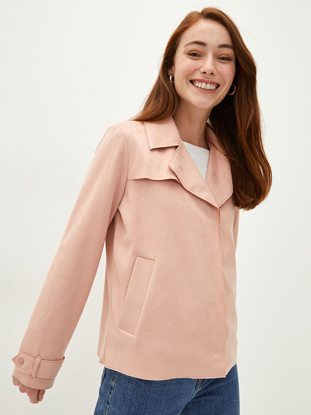 LCWAIKIKI Classic Shirt Neck Regular Lace-up Long Sleeve Thin Women's Suede Coat -W10090Z8-RKM