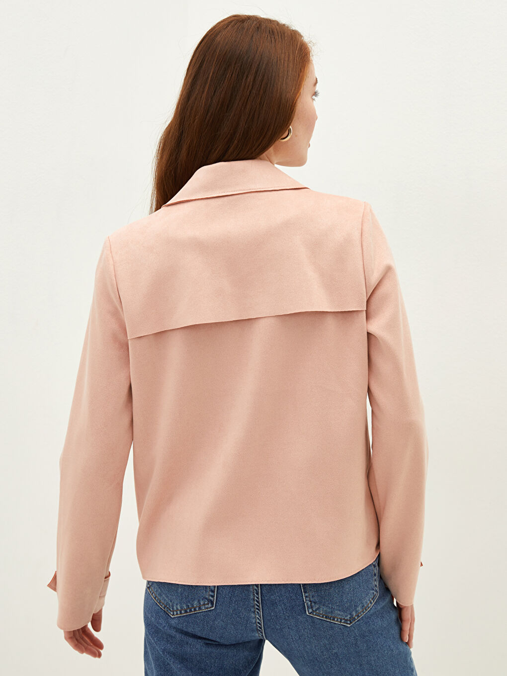 LCWAIKIKI Classic Shirt Neck Regular Lace-up Long Sleeve Thin Women's Suede Coat -W10090Z8-RKM