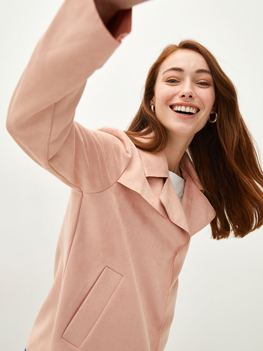 LCWAIKIKI Classic Shirt Neck Regular Lace-up Long Sleeve Thin Women's Suede Coat -W10090Z8-RKM