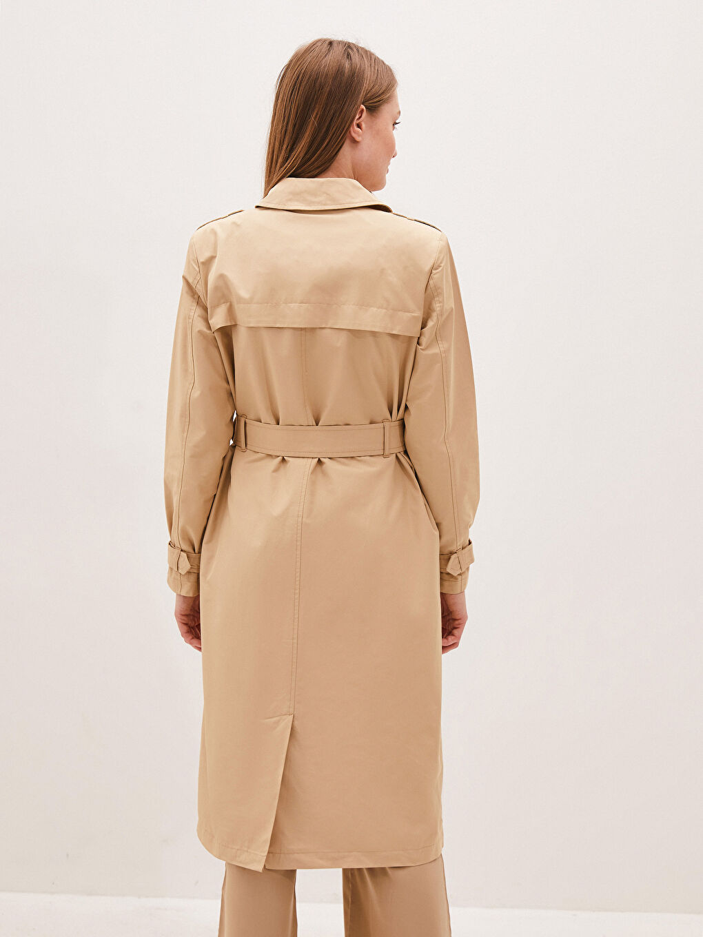 Women's Trench Coat with Jacket Collar Waist Belt Long Sleeve Button Closure-4