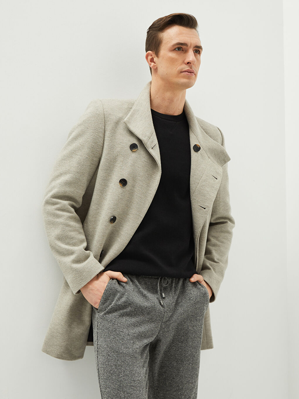 Palton Gros Slim Fit cu Guler Tip Pâlnie pentru Bărbați-1