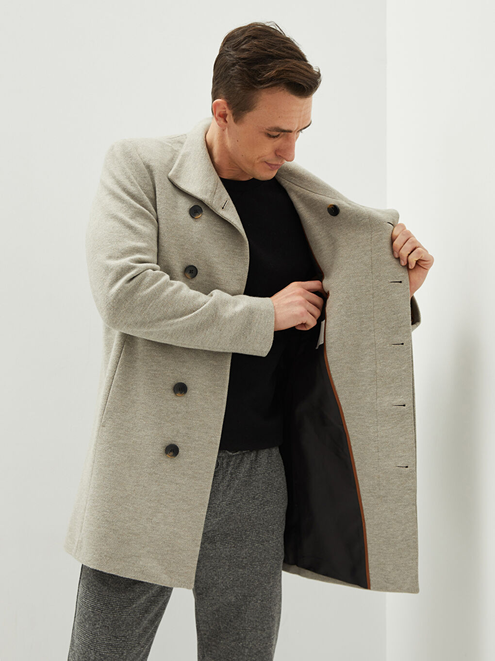 Palton Gros Slim Fit cu Guler Tip Pâlnie pentru Bărbați-2