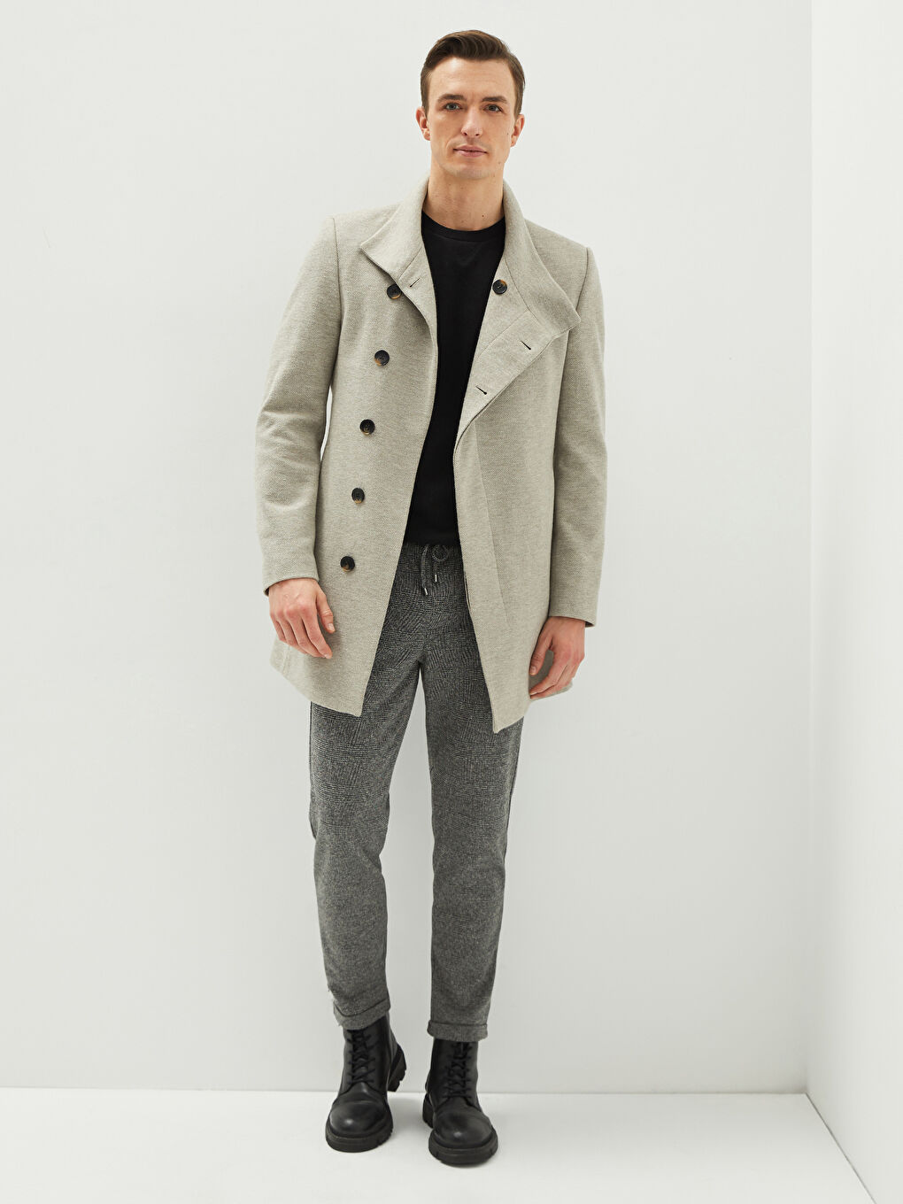 Palton Gros Slim Fit cu Guler Tip Pâlnie pentru Bărbați-3