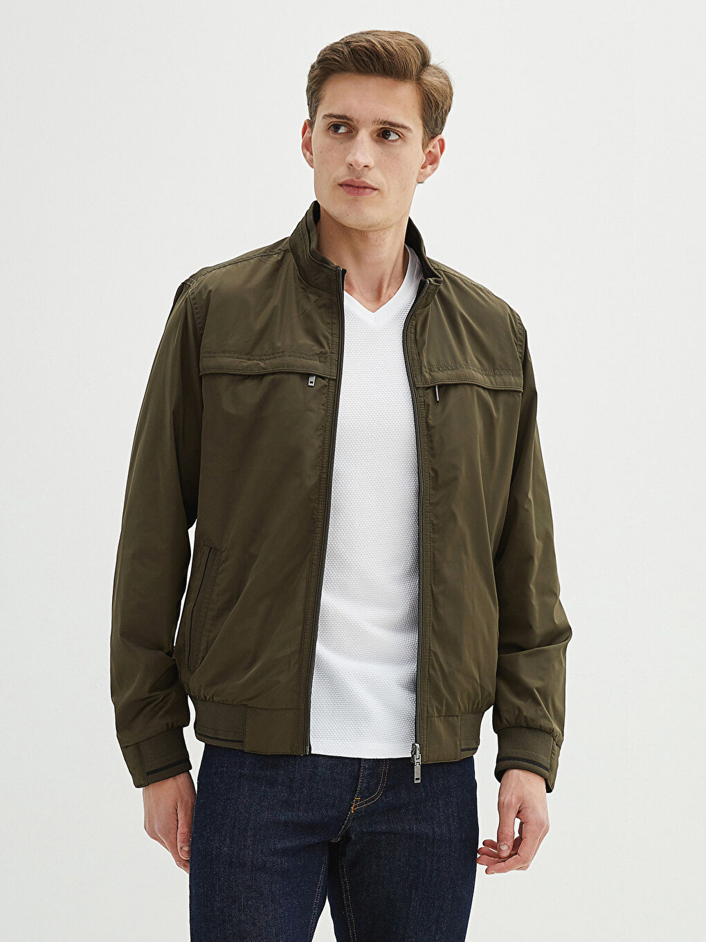 Veste Bomber Coupe Slim à Col Montant Confortable Pour Hommes-3