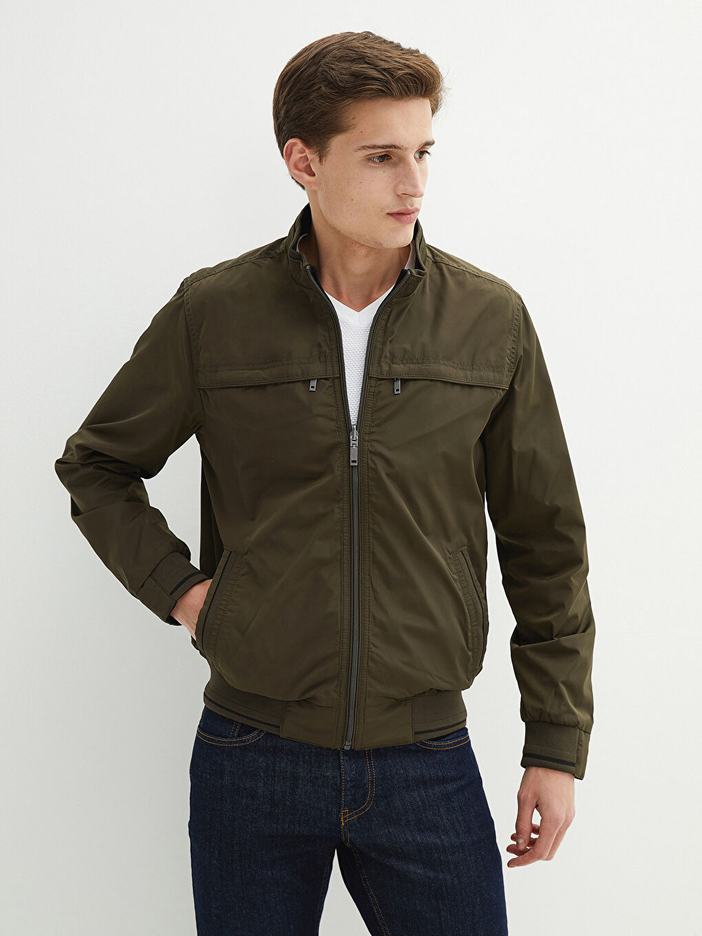 Veste Bomber Coupe Slim à Col Montant Confortable Pour Hommes