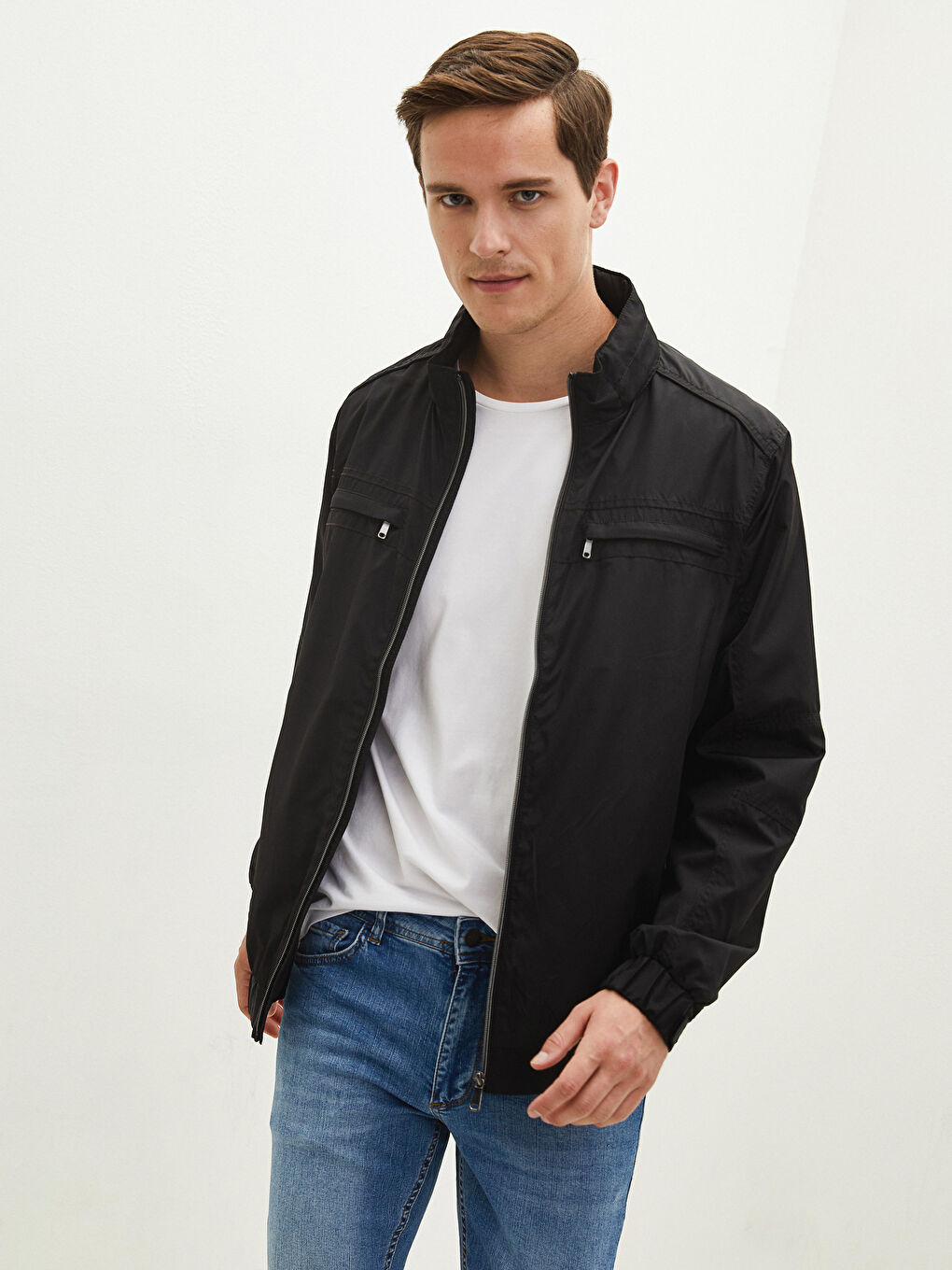 Ерлерге арналған еркін пішім биік жағалы жұқа куртка-2