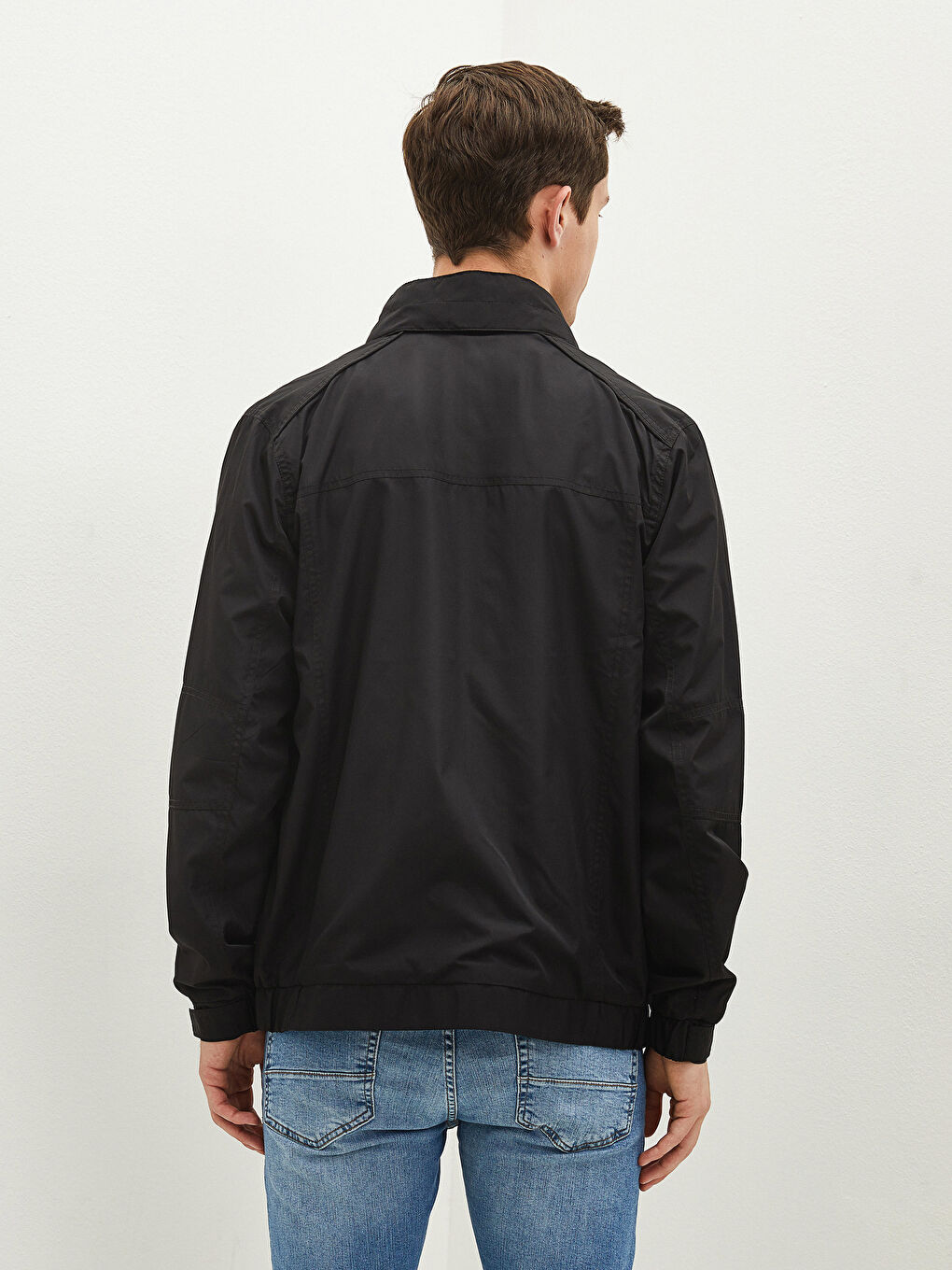 Ерлерге арналған еркін пішім биік жағалы жұқа куртка-6