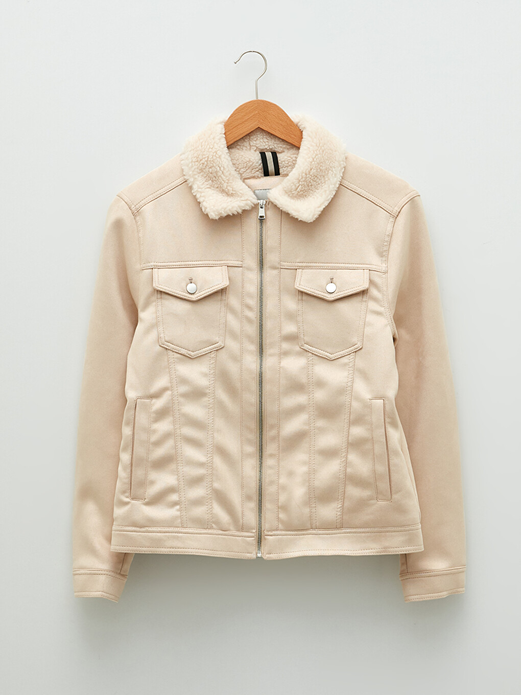 Slim Fit Fur Collar Suede Coat-5