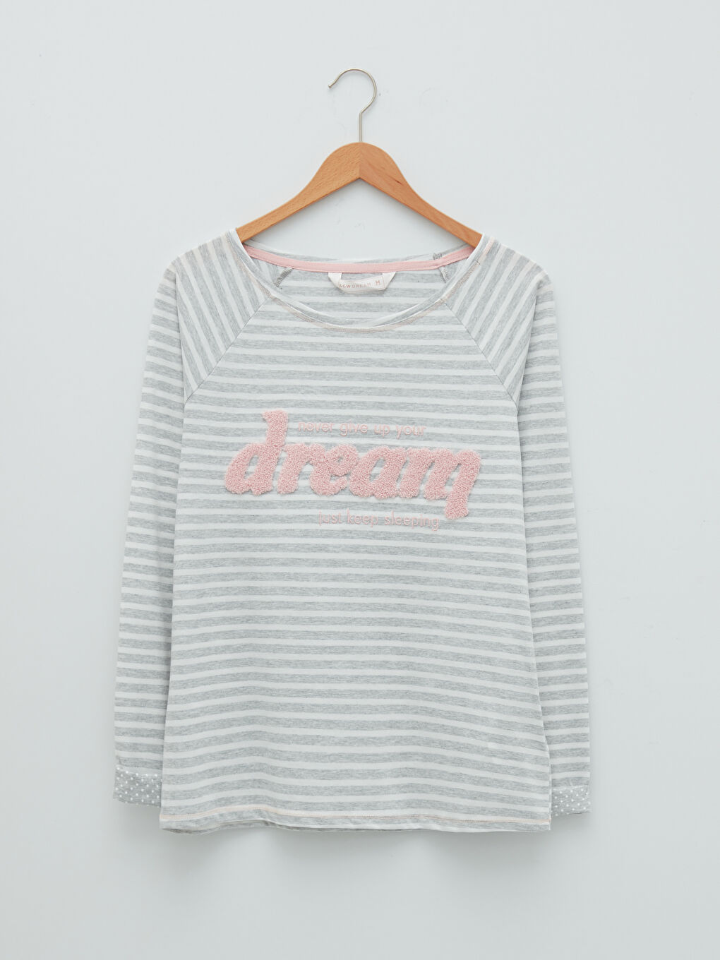 Gri Bisiklet Yaka Baskılı Uzun Kollu Kadın Pijama Takımı-6