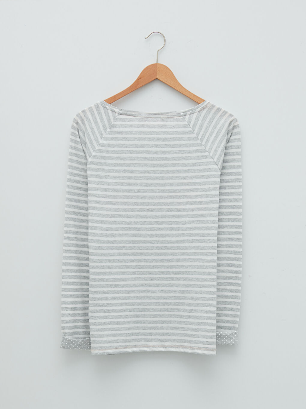 Gri Bisiklet Yaka Baskılı Uzun Kollu Kadın Pijama Takımı-8