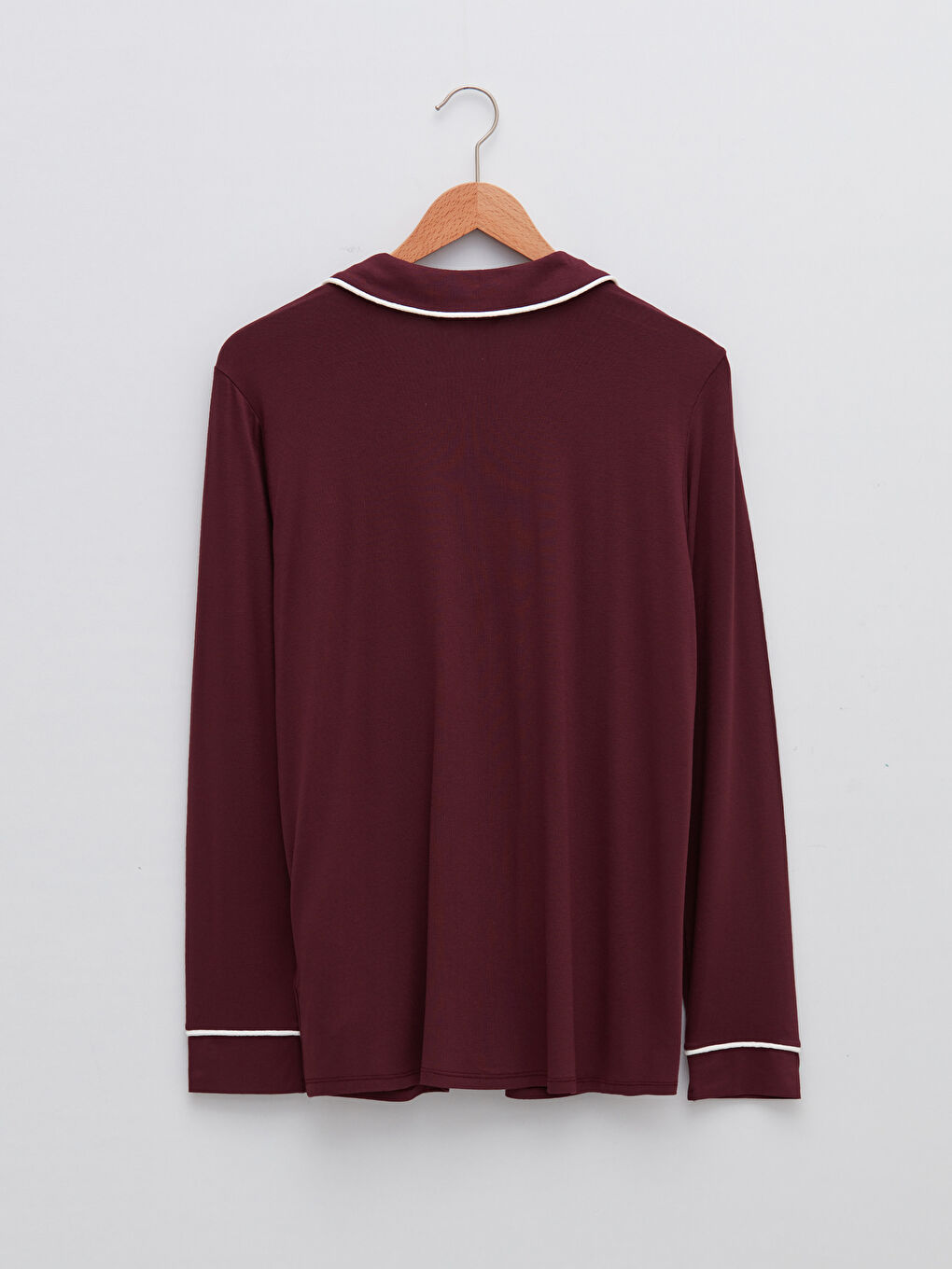 Mürdüm Gömlek Yaka Düz Uzun Kollu Cep Detaylı Viskon Kadın Pijama Takımı-8