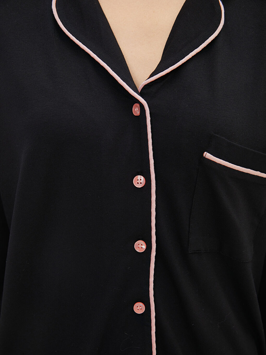 LCW DREAM Shirt Collar Straight Long Sleeved Pocket Detailed Viscose Women's Pajamas Set -W10103Z8-CVL