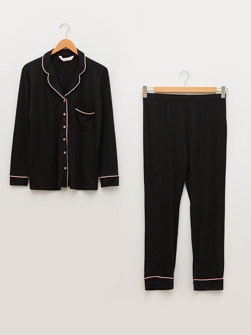 LCW DREAM Shirt Collar Straight Long Sleeved Pocket Detailed Viscose Women's Pajamas Set -W10103Z8-CVL
