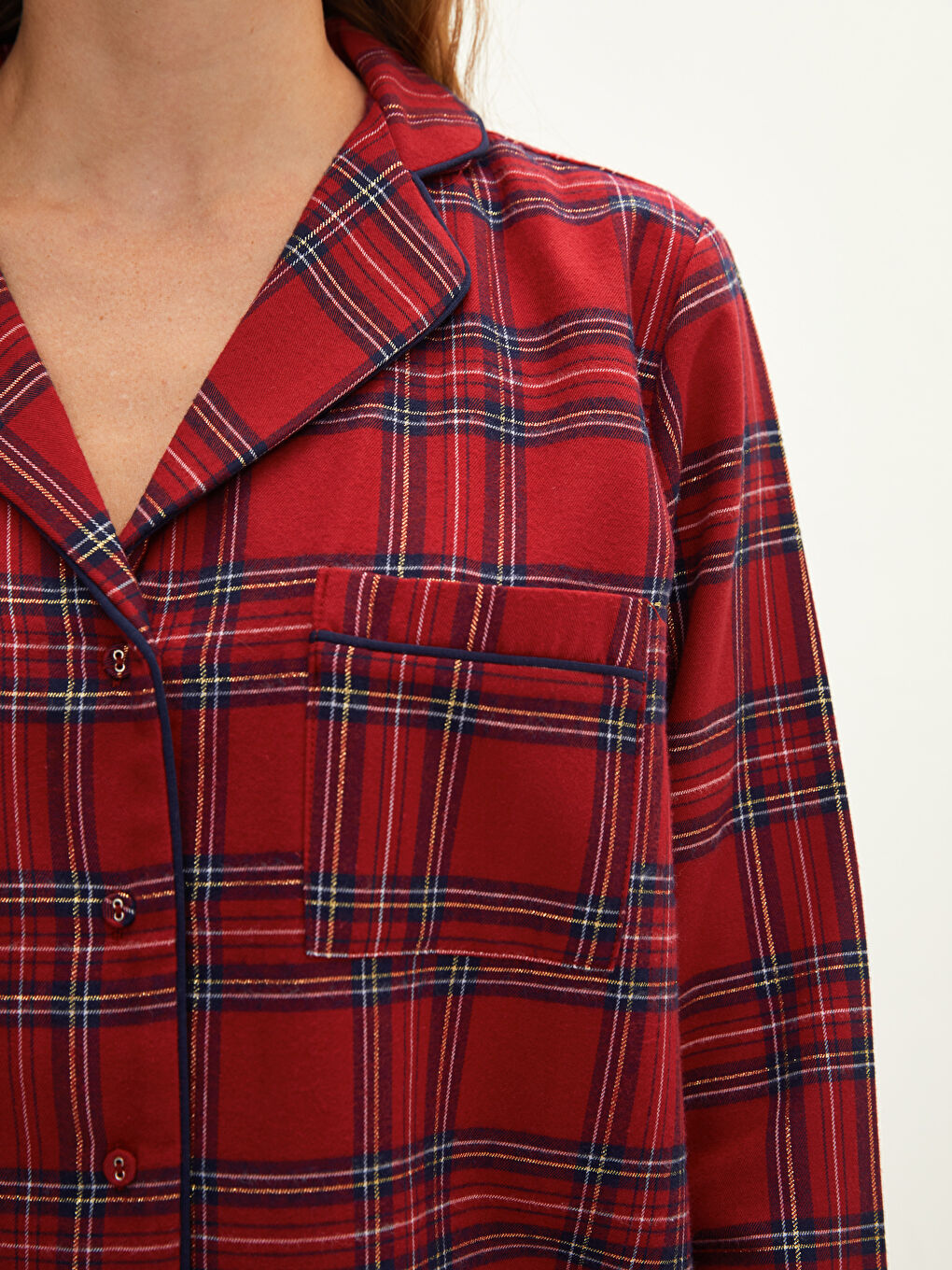 Collared Neck Plaid Women's Pyjama Set-3