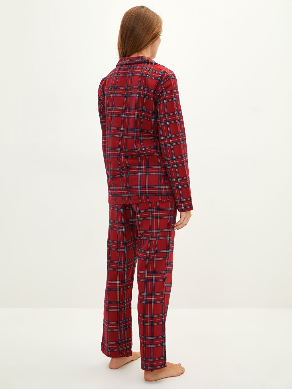 Collared Neck Plaid Women's Pyjama Set-4