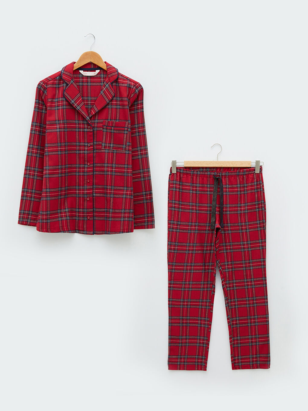 Collared Neck Plaid Women's Pyjama Set-5