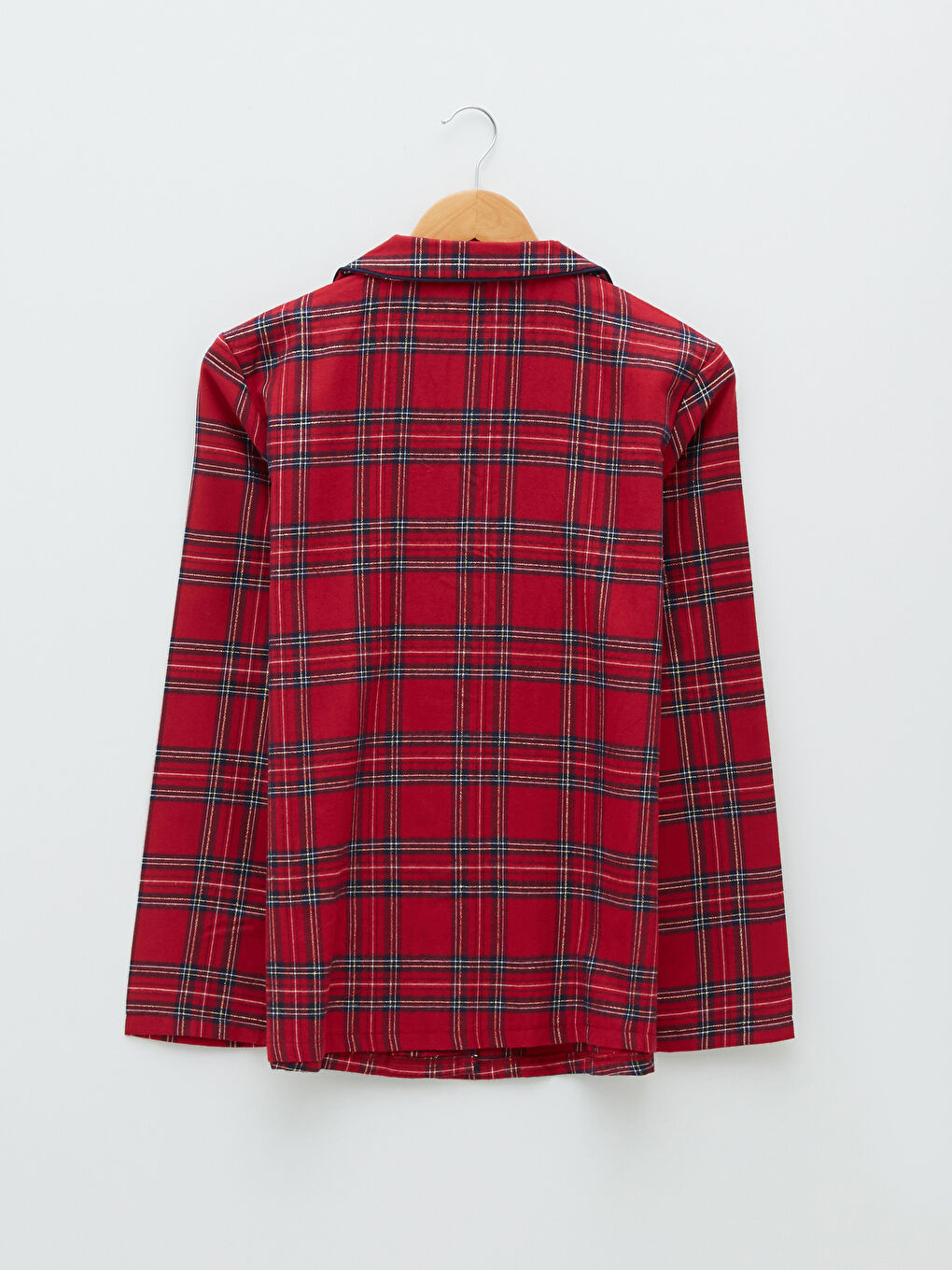 Collared Neck Plaid Women's Pyjama Set-7