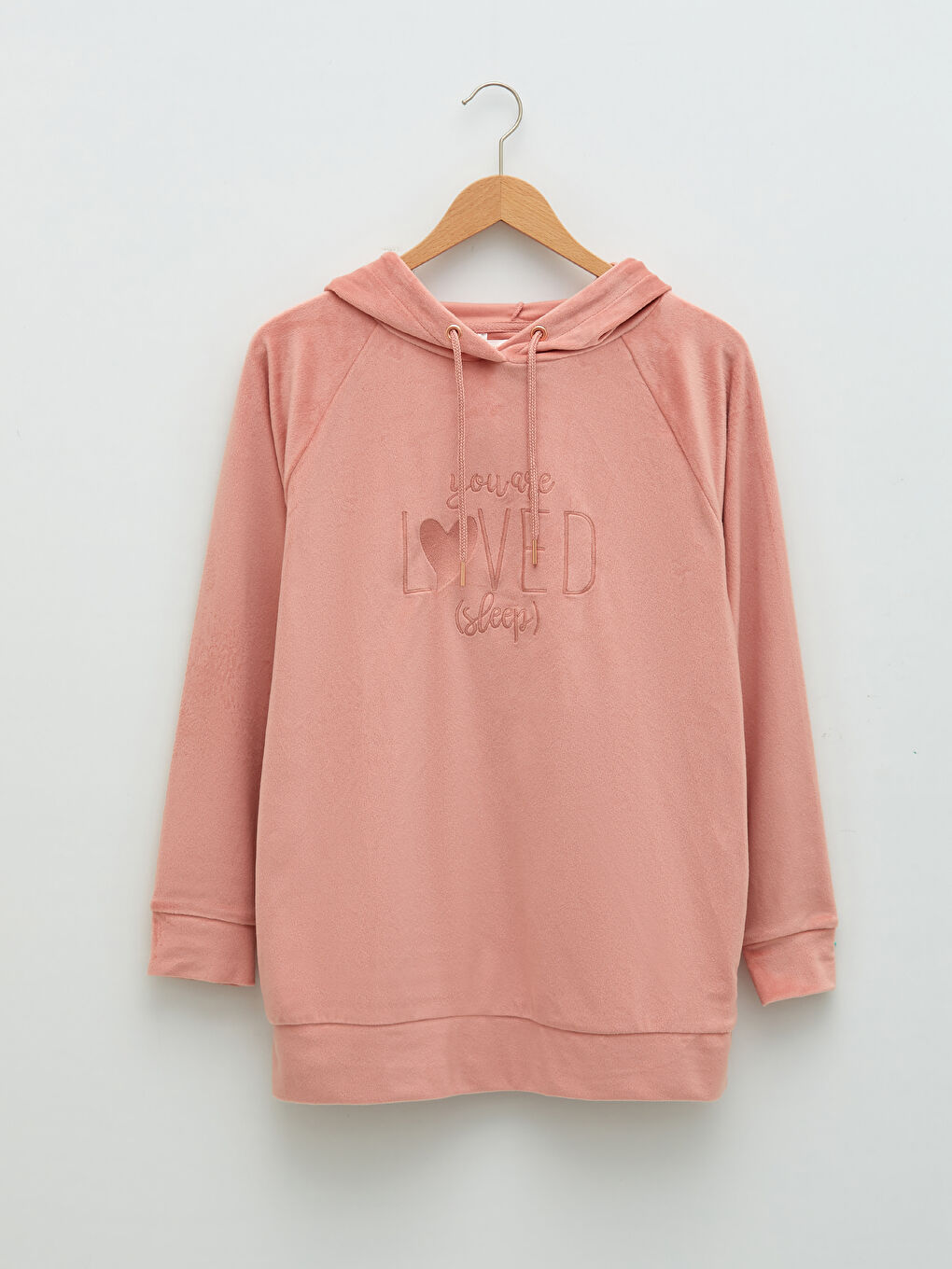 LCW DREAM Kapuzenshirt Bestickt Langarm Samt Frauen Pyjama-Oberteil -W10108Z8-MF0
