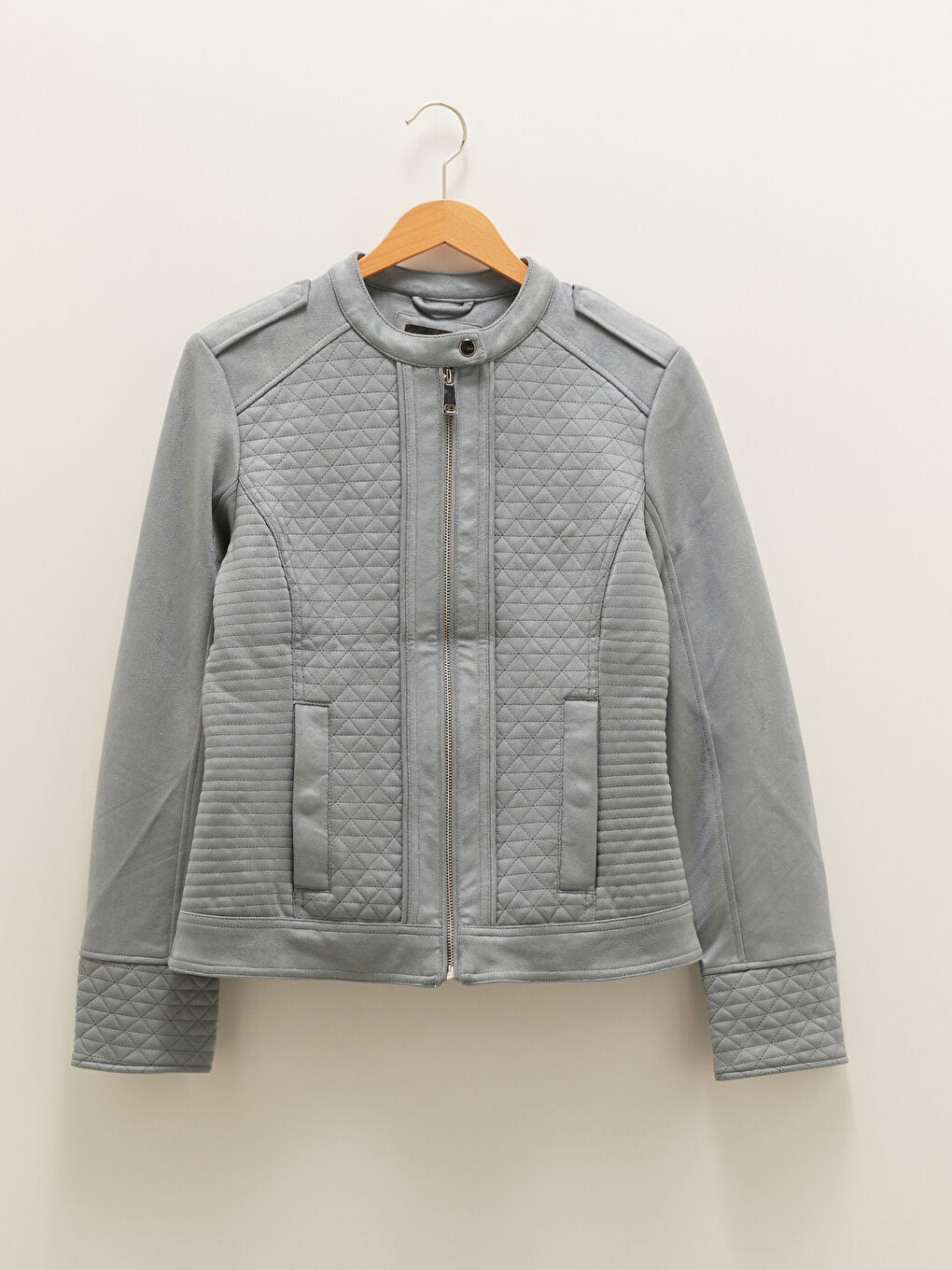 Palton din piele întoarsă cu guler rotund, mânecă lungă, croială dreaptă și detalii de buzunar pentru Femei-5