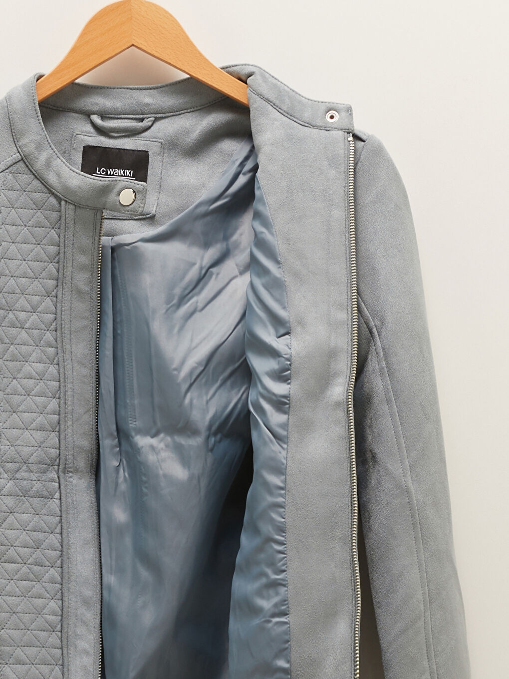 Palton din piele întoarsă cu guler rotund, mânecă lungă, croială dreaptă și detalii de buzunar pentru Femei-7