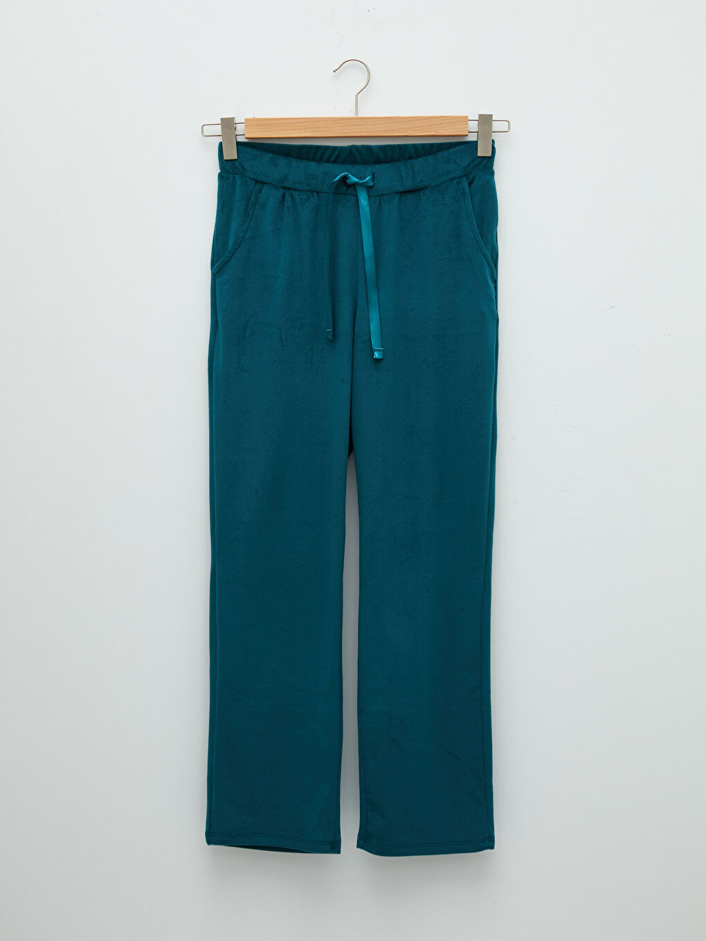 Elastic Waist Regular Pocket Detailed Velvet Women's Pajama Bottoms-4