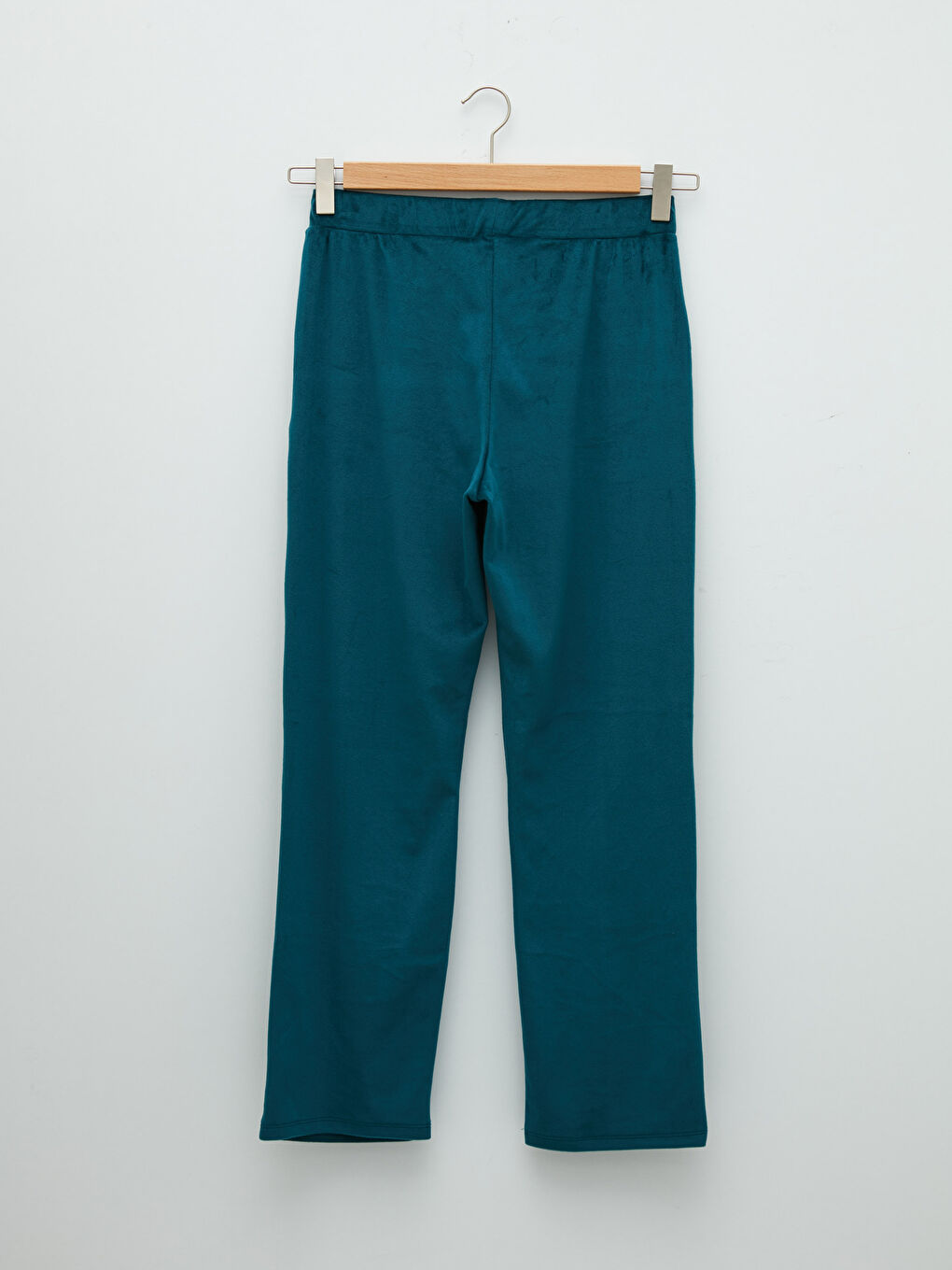 Elastic Waist Regular Pocket Detailed Velvet Women's Pajama Bottoms-5
